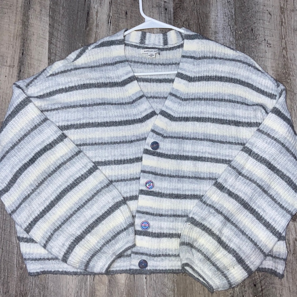 Grey, white, black cardigan